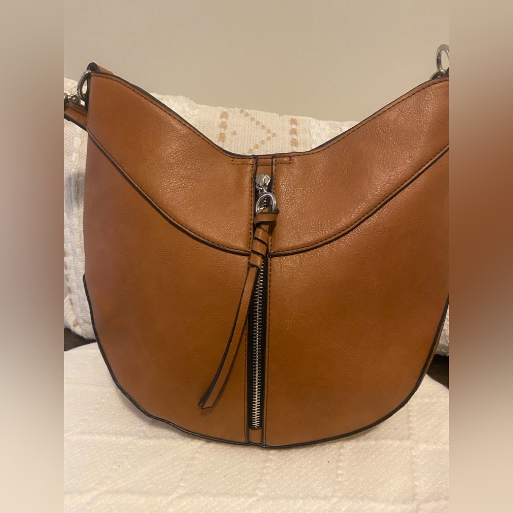 Tan Leather Like Shoulder Hobo Bag - Picture 3 of 8